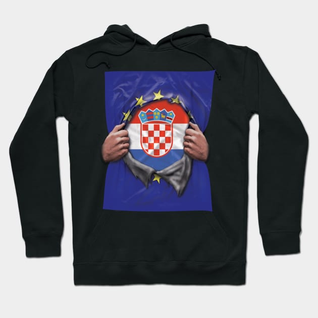 Croatia Flag European Union Flag Ripped Open - Gift for Croatian From Croatia Hoodie by Country Flags